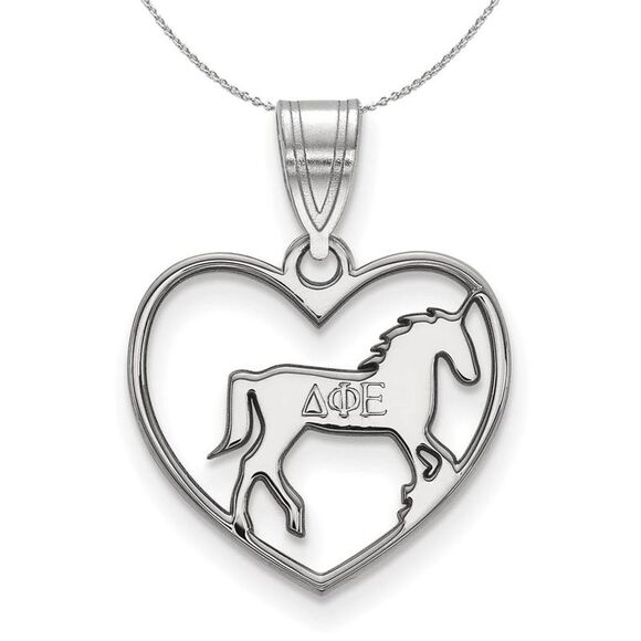 Sterling Silver Delta Phi Epsilon Heart Pendant Necklace - 24 Inch - Picture 1 of 8